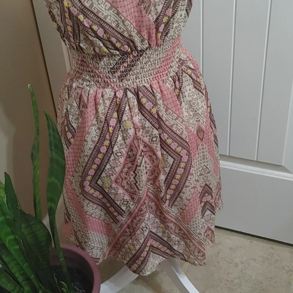 Exhilaration vintage feel pink, beige and brown light spring flattering Dress - Picture 8 of 15